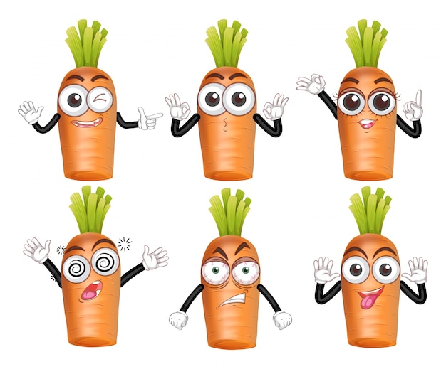Vector carrots with six different emotions
