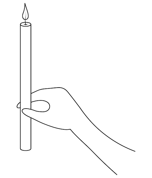 Carry in hand a thin candle in doodle style Burning flame of a church candle Ritual attribute