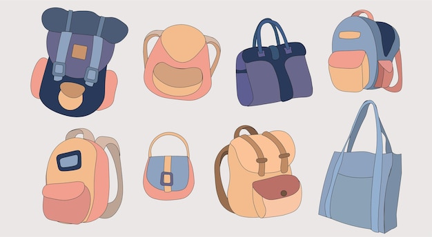 Carry Your Style Vector Illustration of Various Backpacks and Bag
