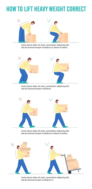 Carrying lifting heavy loads boxes a set of vector flat illustrations on a white background