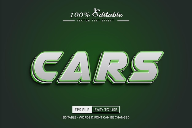 Cars bold editable text effect 3d high quality vector