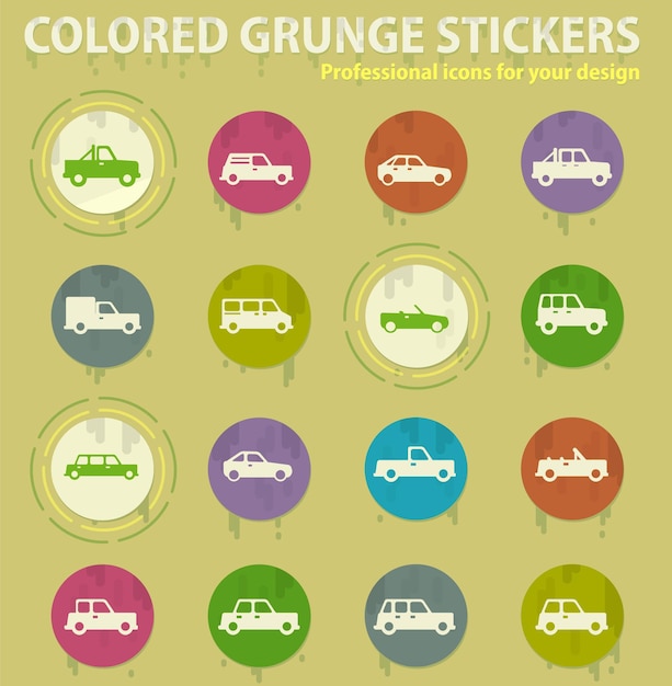 Cars colored grunge icons