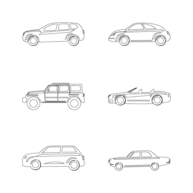 Vector cars line icons set