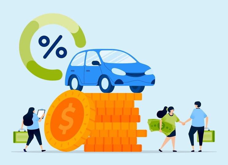 Cars on money piles show down payments and loans ideal for auto finance blogs and banking
