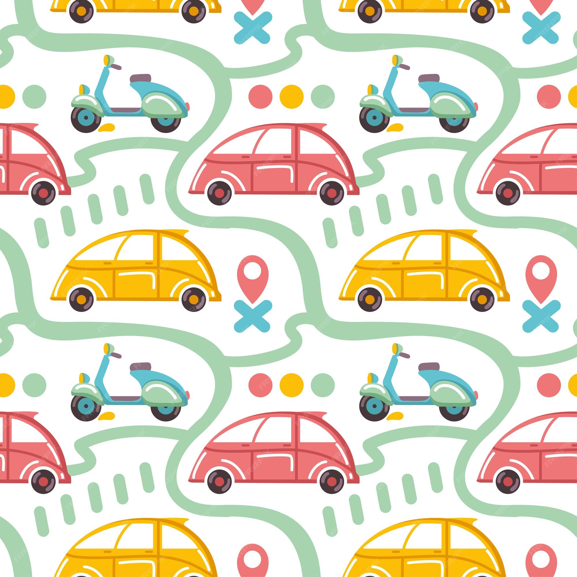 Premium Vector | Cars and motorbike moving on the city kids print for boys  car wallpaper seamless pattern