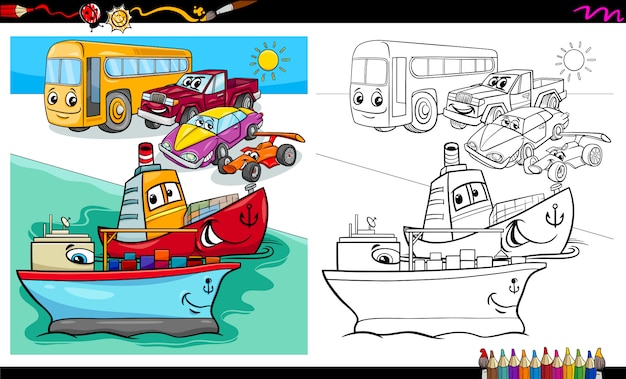 Cars and ship characters coloring book