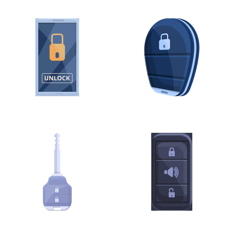 Vector carsharing icons set cartoon vector keyless vehicle entry device
