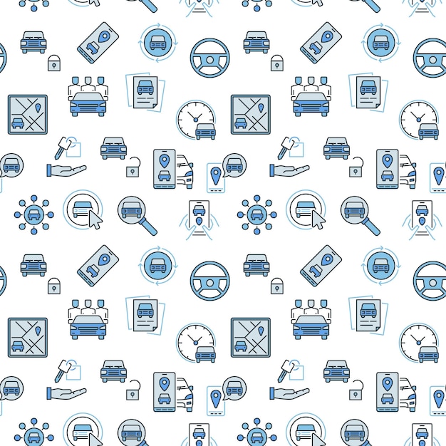 Carsharing vector carpooling blue creative seamless pattern