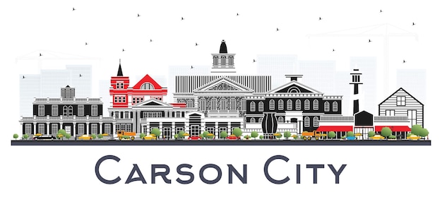 カーソンシティネバダシティのスカイラインと色の建物が白で隔離ベクトル図ビジネス旅行と観光の概念と近代建築カーソンシティの街並みとランドマーク