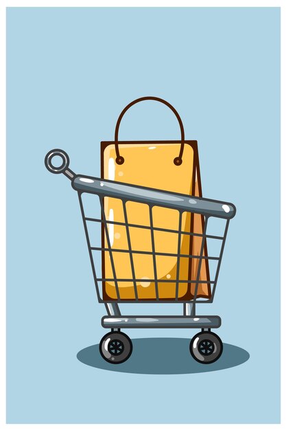 Cart and clothes bag cartoon illustration