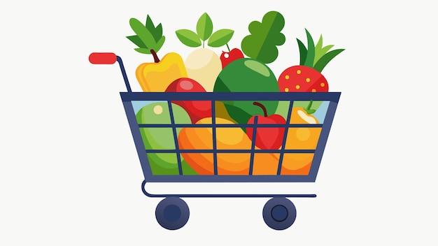 Vector the cart is loaded with a colorful assortment of produce ranging from leafy greens to vibrant