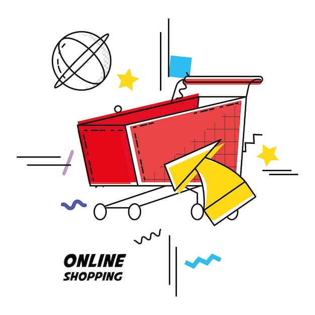 Vector cart shopping on line pop art vector illustration design