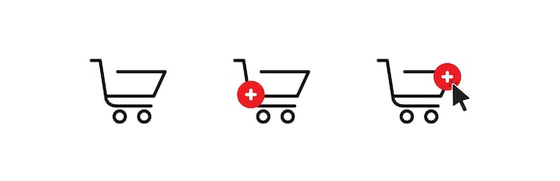 Web デザインのカート シンプルなアイコン セット ベクトル フラット スタイルのオンライン ショップ分離概念