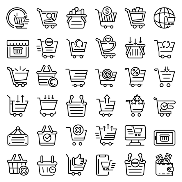 Cart supermarket icons set