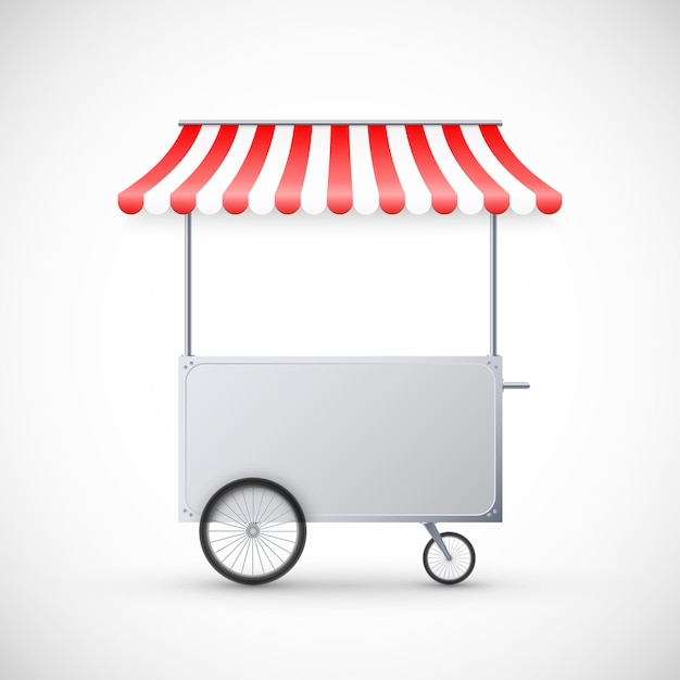 Vector cart with awning. mobile street food delivery. shop on wheels.