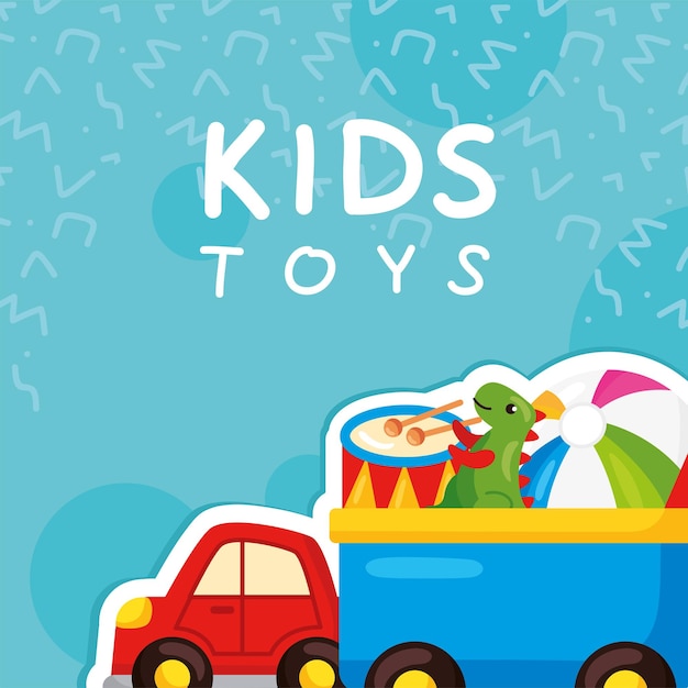 cart with toys on blue background