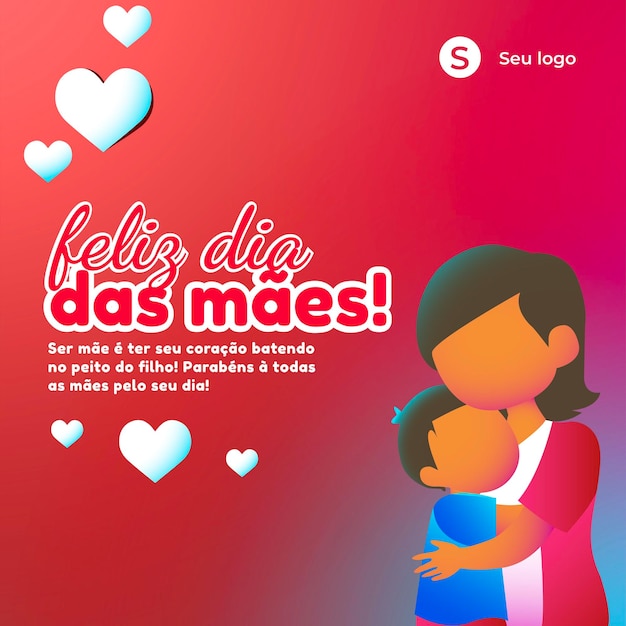 Cartão de ilustração de mãe e filho para dia das mães