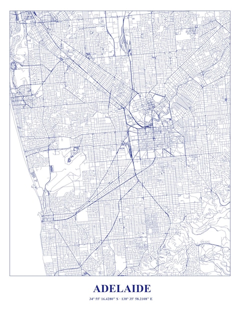 Vettore mappa del cartello della città di adelaide