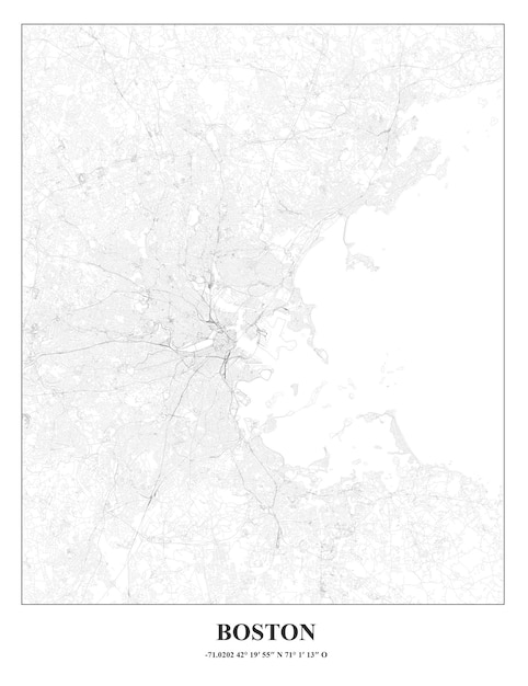 Vector cartel map of boston city in north america