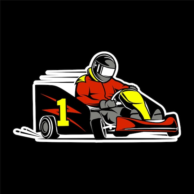 Illustrazione a colori del pilota di kart di kart di karting