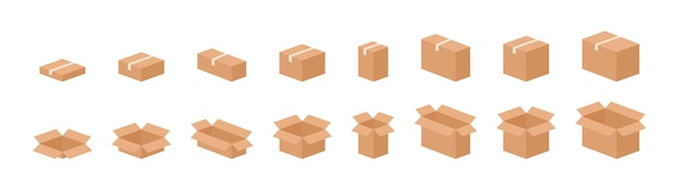 carton box collection opened and closed carton boxes cardboard box set isolated on white background delivery package realistic 3d design gift box vector graphic illustration eps 10