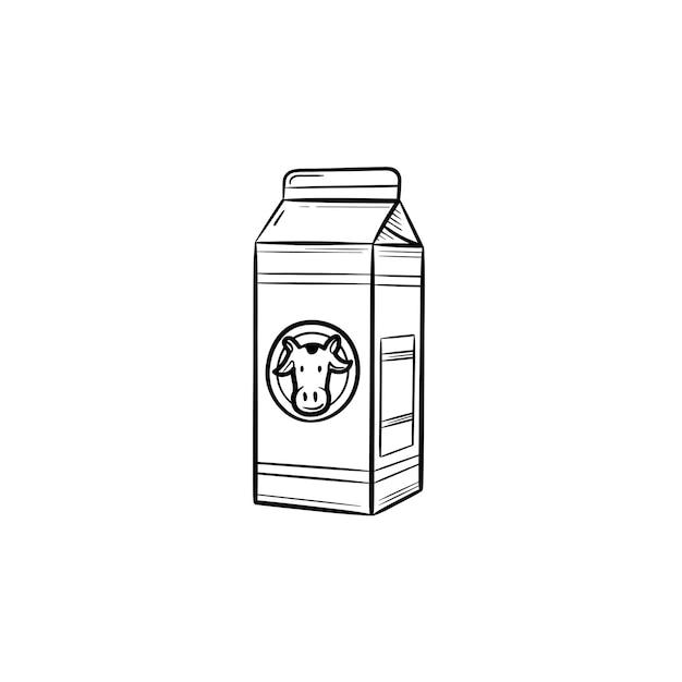 ミルク手描きアウトライン落書きアイコンのカートンボックス。乳製品-白い背景で隔離の印刷物、ウェブ、モバイル、インフォグラフィックのミルクベクトルスケッチイラスト。