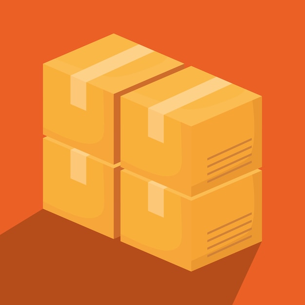 Vector carton boxes over orange background