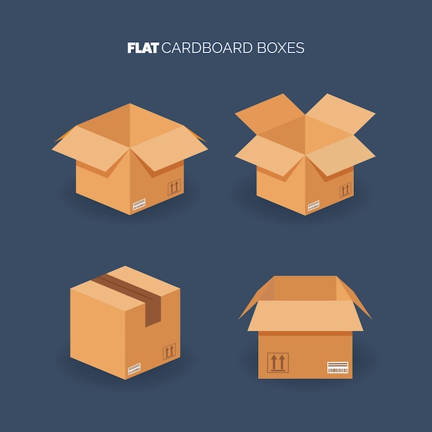 Carton cardboard box delivery and packaging transportation shipping flat style