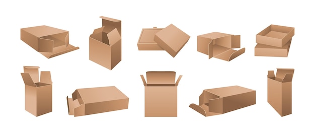 Carton cardboard opened paper package positions