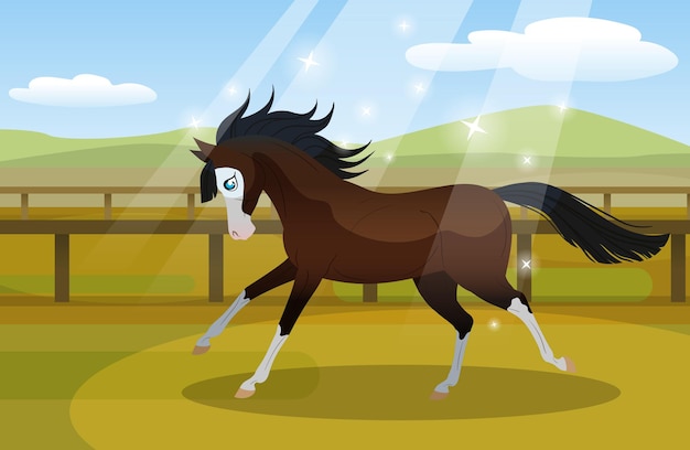 Carton horse runs in the paddock illustration