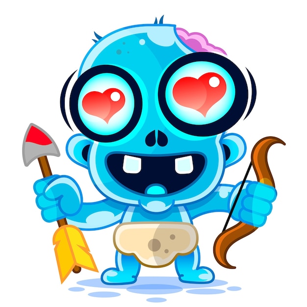 Carton monster with heart shaped eyes. St Valentine s monster cupid character. Vector illustration