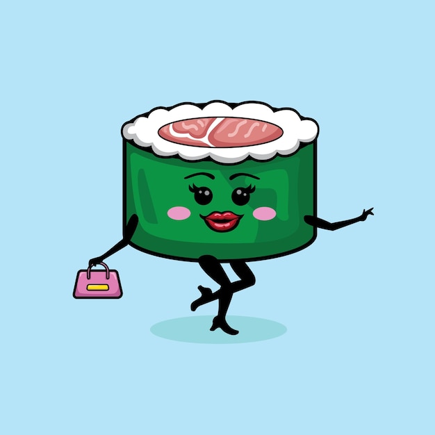 Vector cartoo sushi lady food design illustration vector
