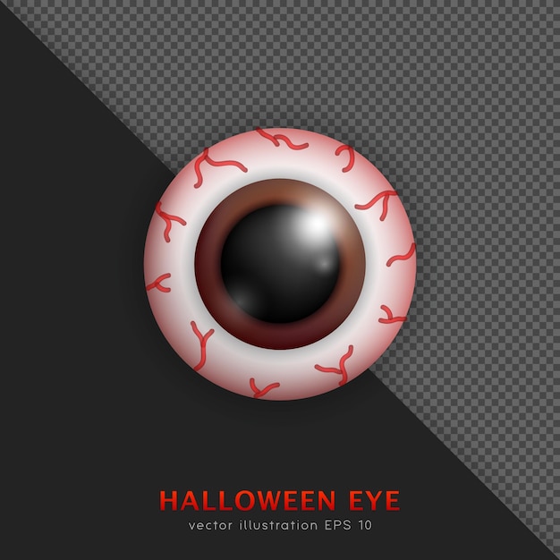 Cartoon 3d halloween bloedige oogbol met bruine iris en rode vaten. realistisch monsteroog