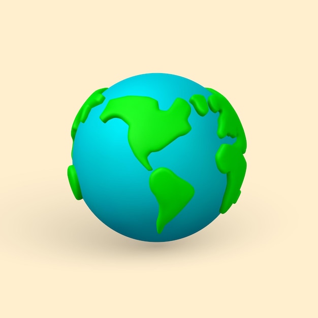 Cartoon 3d planet earth on white background in minimal style vector illustration
