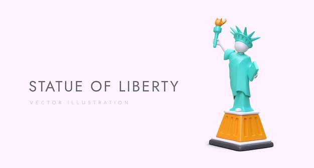 Vector cartoon 3d realistic statue of liberty landing page for travel america