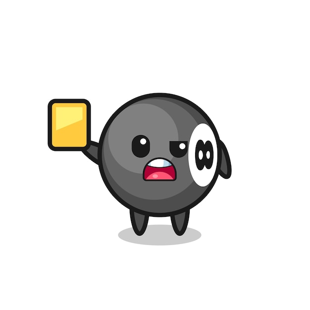 cartoon 8 ball billiard character as a football referee giving a yellow card