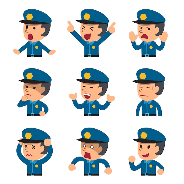 異なる感情を示す漫画の警官