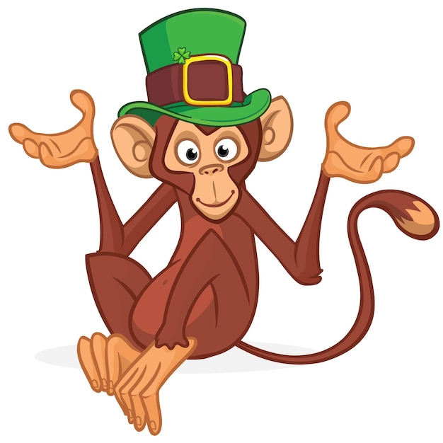 Cartoon aap chimnpanzee met groene hoed voor st patrick's day illustratie