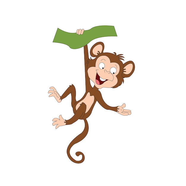 Cartoon aap opknoping op een groene banner