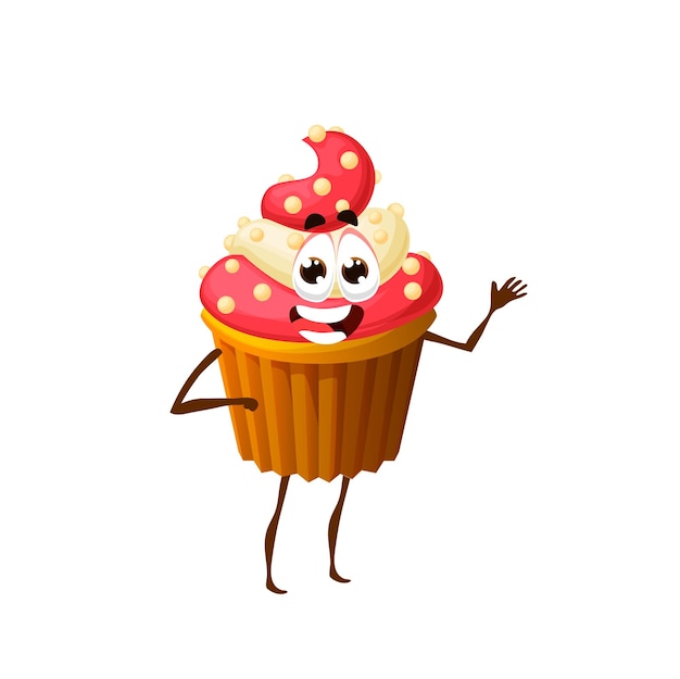Vector cartoon aardbei cupcake karakter grappige muffin