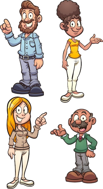 Vettore personaggi dei cartoni animati per adulti maschi e femmine