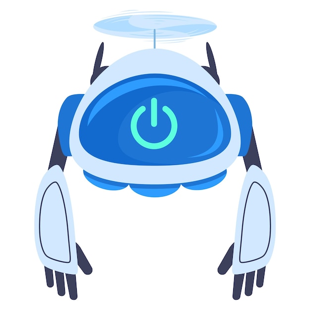 Cartoon aerial drone cute robot quadcopter mascot flat vector illustration on white background