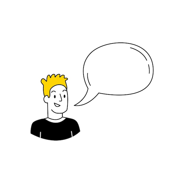 Vector cartoon afbeelding knappe jonge man met baard gezicht met tekstballon glimlachend op background