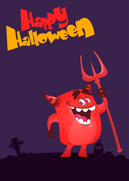 Cartoon afbeelding met duivel houden hooivork Halloween ontwerp