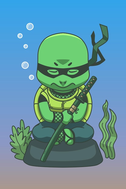 Cartoon afbeelding Turtle Ninja onder water