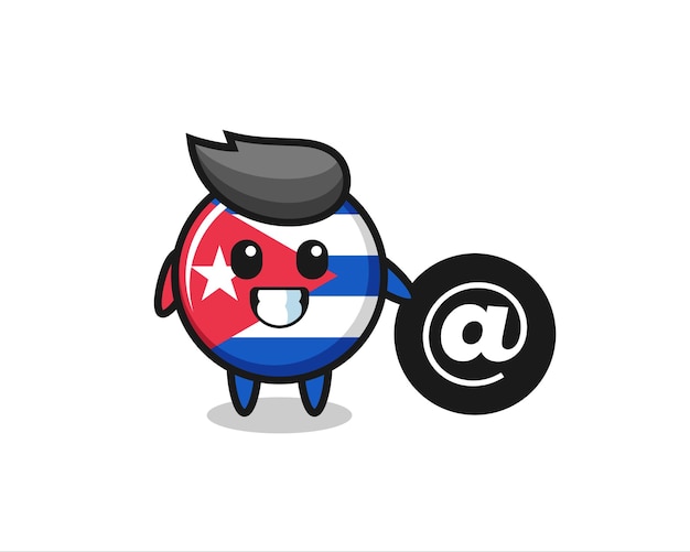 Cartoon afbeelding van Cuba vlag badge staande naast het symbool At