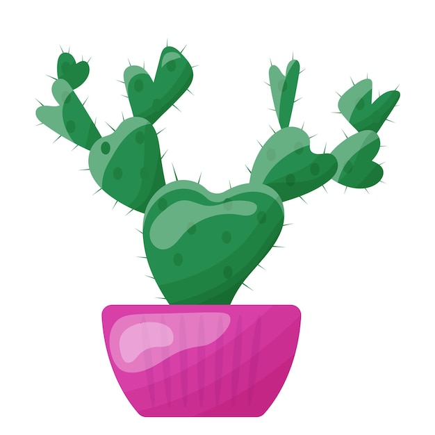 Cartoon afbeelding van een cactus in een roze bloempot geïsoleerd op een transparante achtergrond