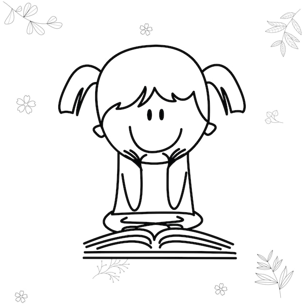 Cartoon afbeelding van een kleine jongen die plezier heeft bij het lezen