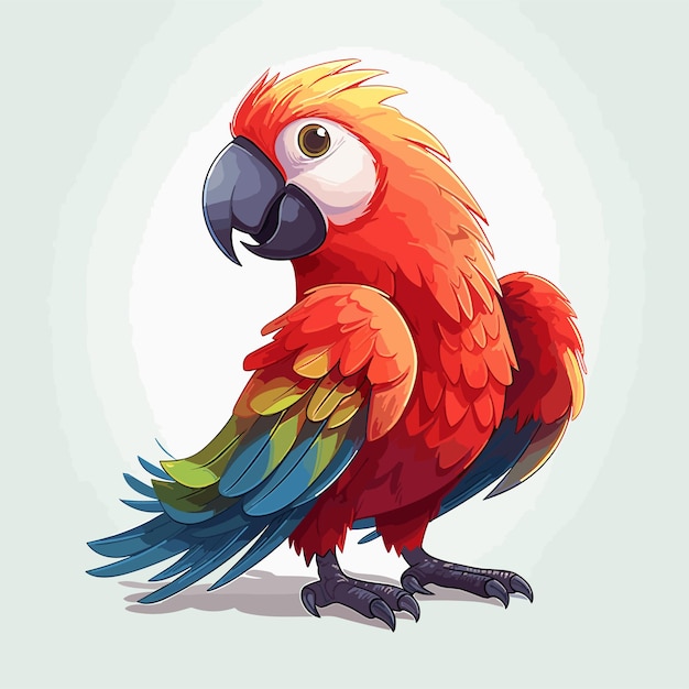 Vector cartoon afbeelding van een kleurrijke papegaai met grote ogen leuke vogels