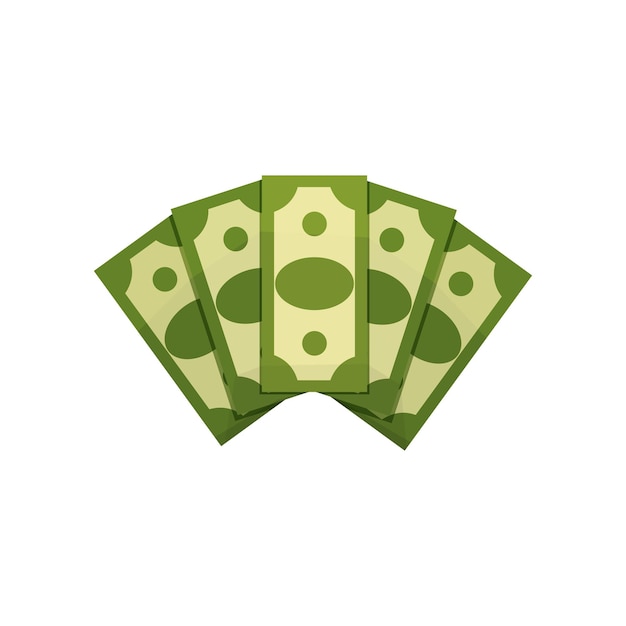 Cartoon afbeelding van geld fan Vijf dollarbiljetten Groene bankbiljetten Amerikaanse valuta Concept van rijkdom of financieel succes Platte vector design